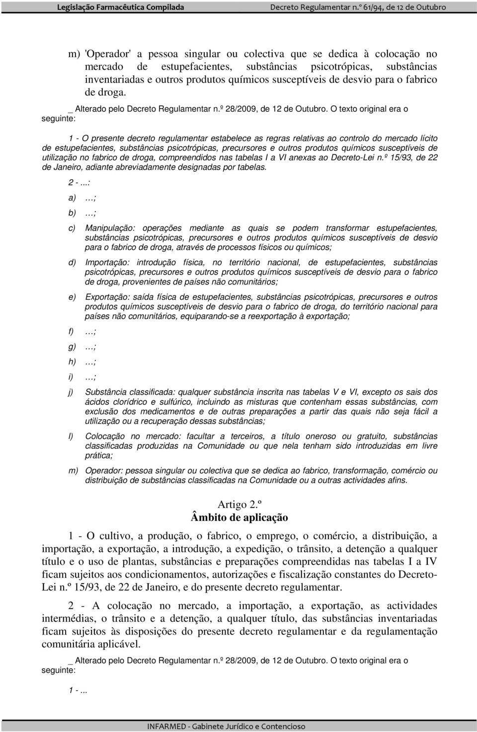 1 - O presente decreto regulamentar estabelece as regras relativas ao controlo do mercado lícito de estupefacientes, substâncias psicotrópicas, precursores e outros produtos químicos susceptíveis de