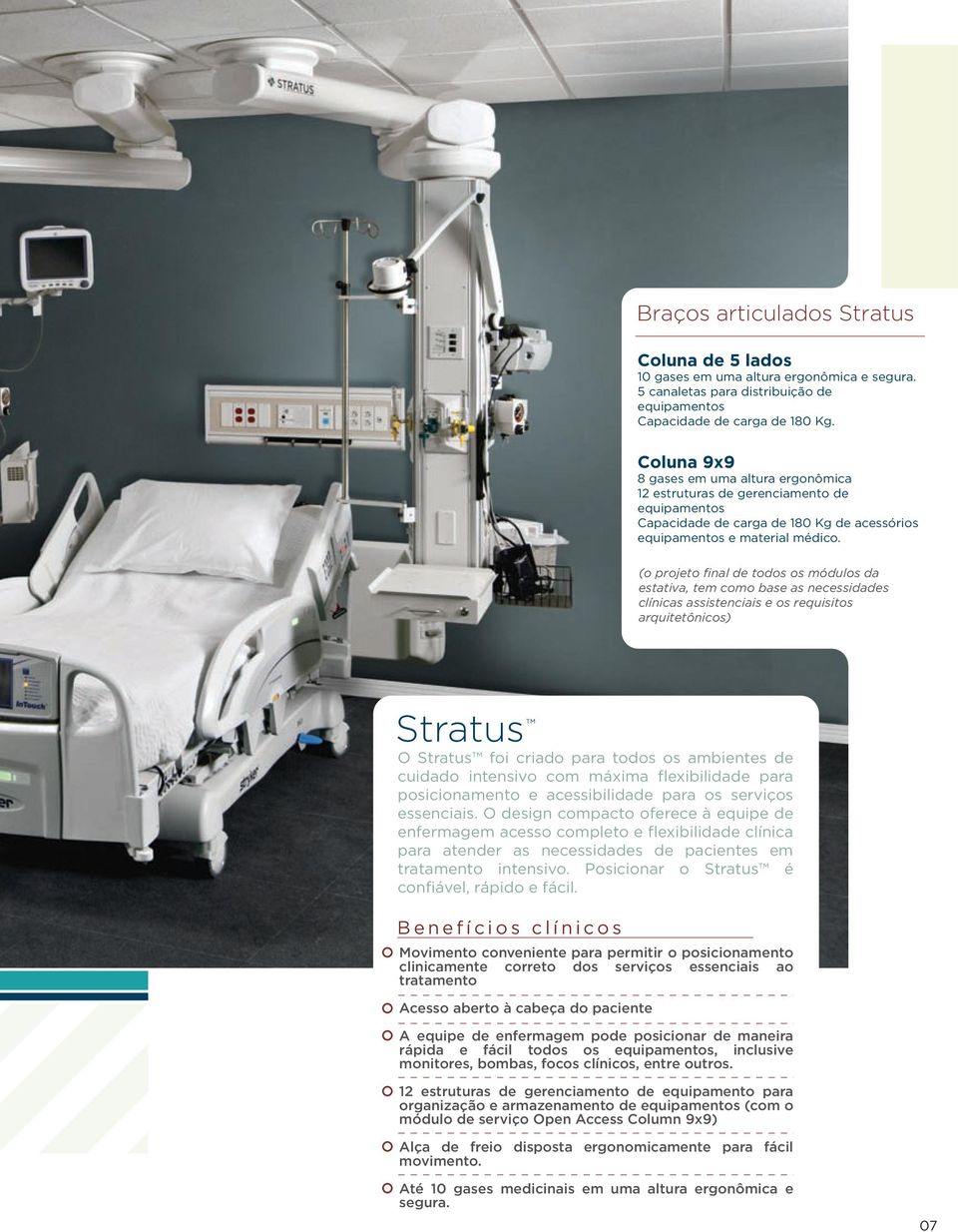 (o projeto final de todos os módulos da estativa, tem como base as necessidades clínicas assistenciais e os requisitos arquitetônicos) StratusTM O Stratus foi criado para todos os ambientes de