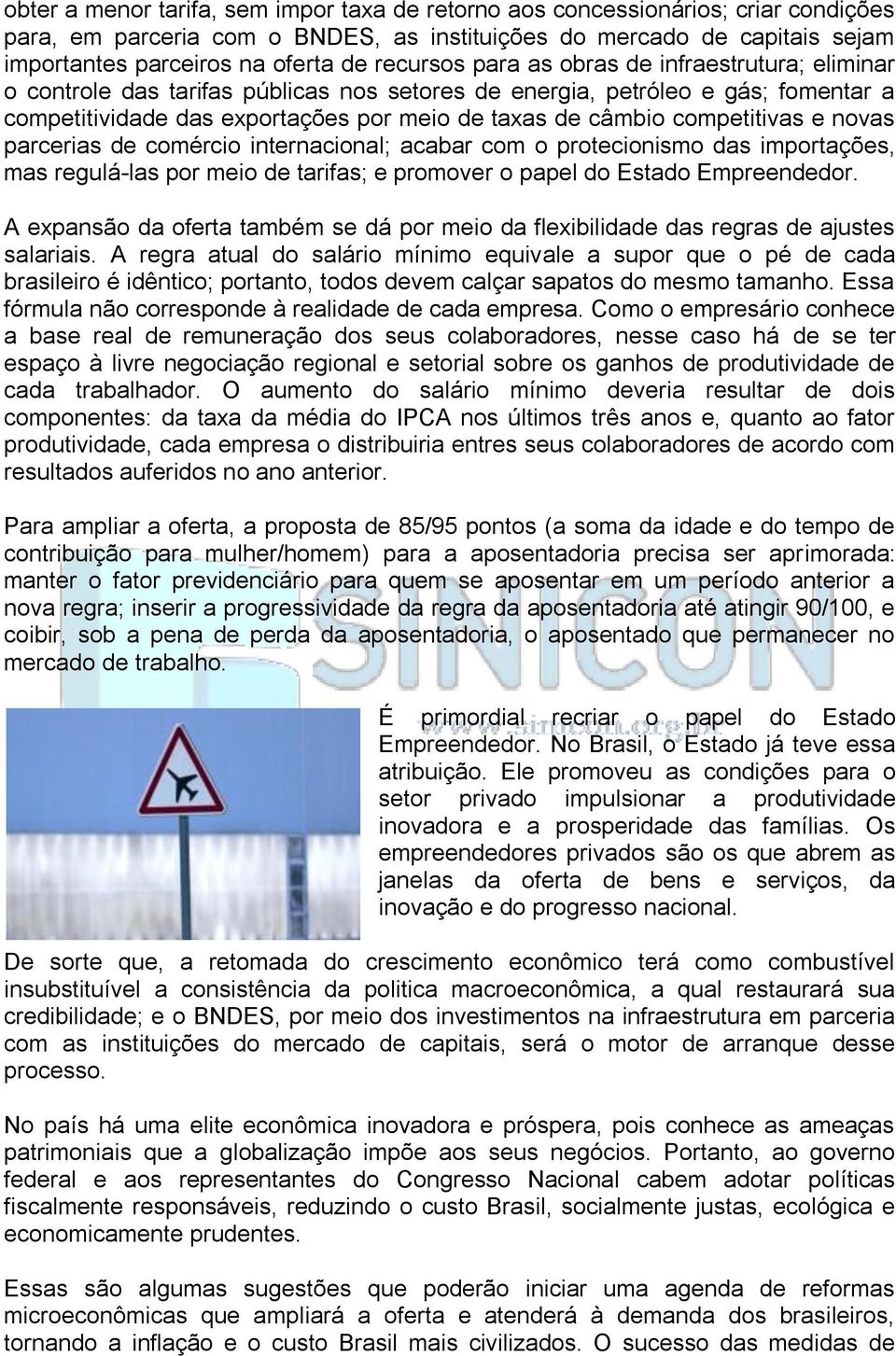 competitivas e novas parcerias de comércio internacional; acabar com o protecionismo das importações, mas regulá-las por meio de tarifas; e promover o papel do Estado Empreendedor.