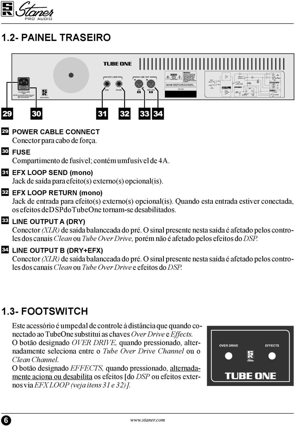 LINE OUTPUTA(DRY) Conector(XLR) desaídabalanceadadopré.osinalpresentenestasaídaéafetadopeloscontrolesdoscanaiscleanoutubeoverdrive, porémnãoéafetadopelosefeitosdo DSP.