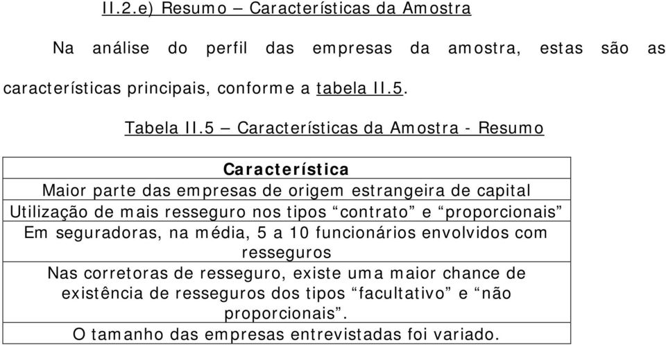 5 Características da Amostra - Resumo Característica Maior parte das empresas de origem estrangeira de capital Utilização de mais resseguro nos