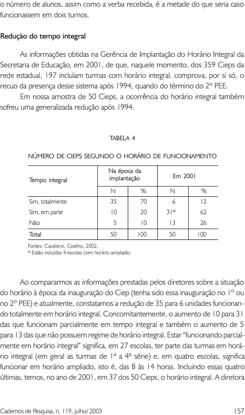 incluíam turmas com horário integral, comprova, por si só, o recuo da presença desse sistema após 1994, quando do término do 2º PEE.