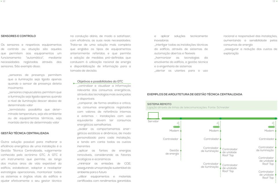 São exemplo disso: _sensores de presença: permitem que a iluminação seja ligada apenas quando o sensor de presença deteta movimento _sensores crepusculares: permitem que a iluminação seja ligada