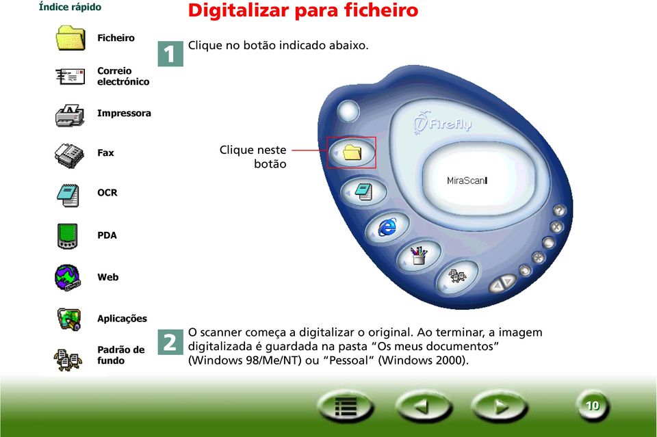 de fundo O scanner começa a digitalizar o original.