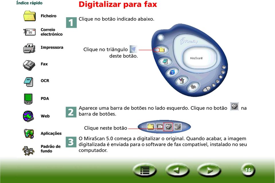 OCR PDA Web Aplicações Padrão de fundo Aparece uma barra de botões no lado esquerdo.