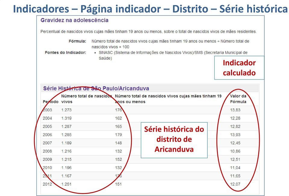 Indicador calculado Série