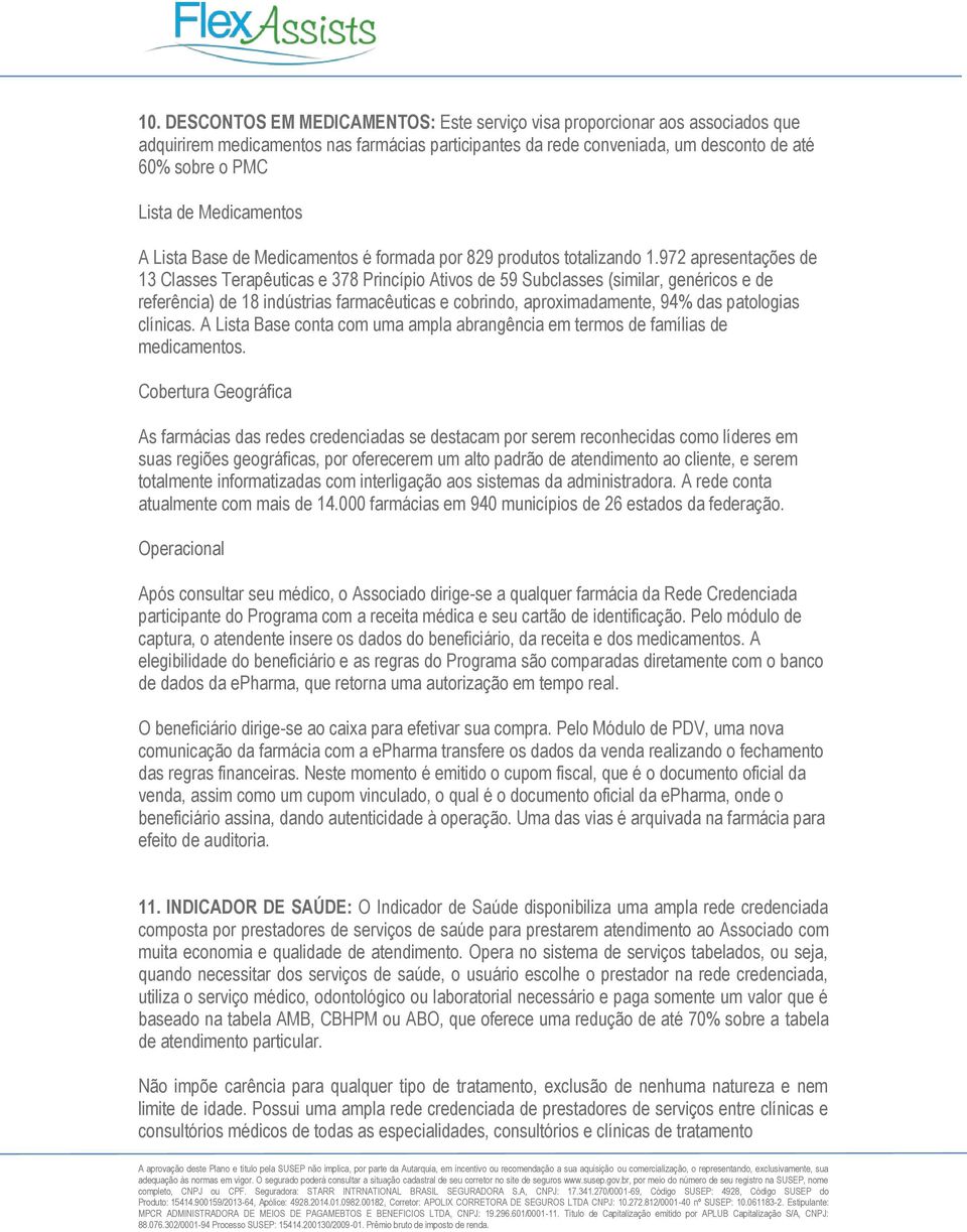 972 apresentações de 13 Classes Terapêuticas e 378 Princípio Ativos de 59 Subclasses (similar, genéricos e de referência) de 18 indústrias farmacêuticas e cobrindo, aproximadamente, 94% das