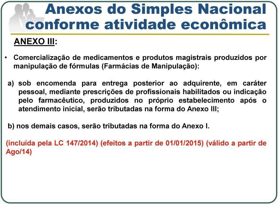 profissionais habilitados ou indicação pelo farmacêutico, produzidos no próprio estabelecimento após o atendimento inicial, serão tributadas na forma