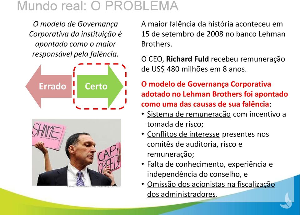 O CEO, Richard Fuld recebeu remuneração de US$ 480 milhões em 8 anos.