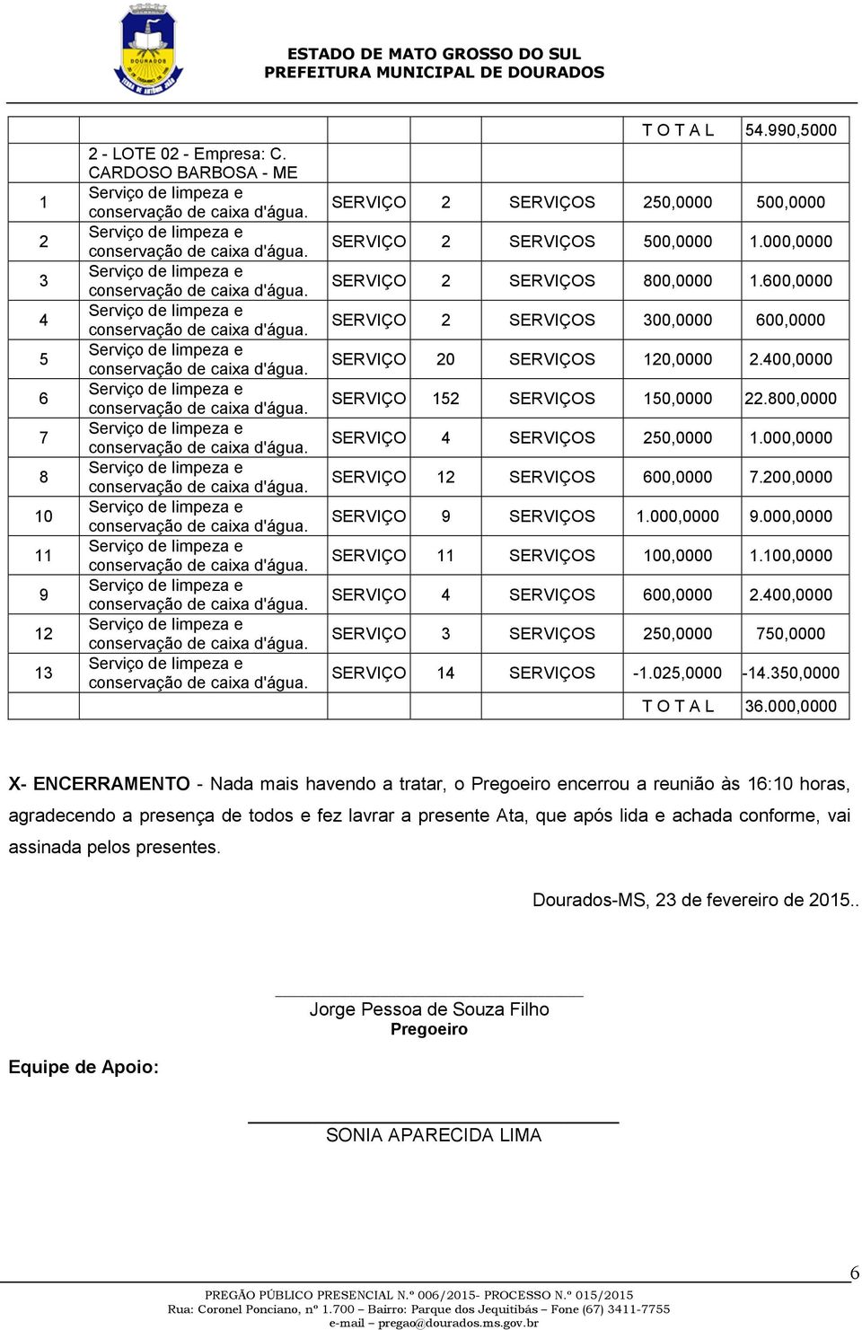 200,0000 SERVIÇO 9 SERVIÇOS 1.000,0000 9.000,0000 SERVIÇO 11 SERVIÇOS 100,0000 1.100,0000 SERVIÇO 4 SERVIÇOS 600,0000 2.400,0000 SERVIÇO 3 SERVIÇOS 250,0000 750,0000 SERVIÇO 14 SERVIÇOS -1.