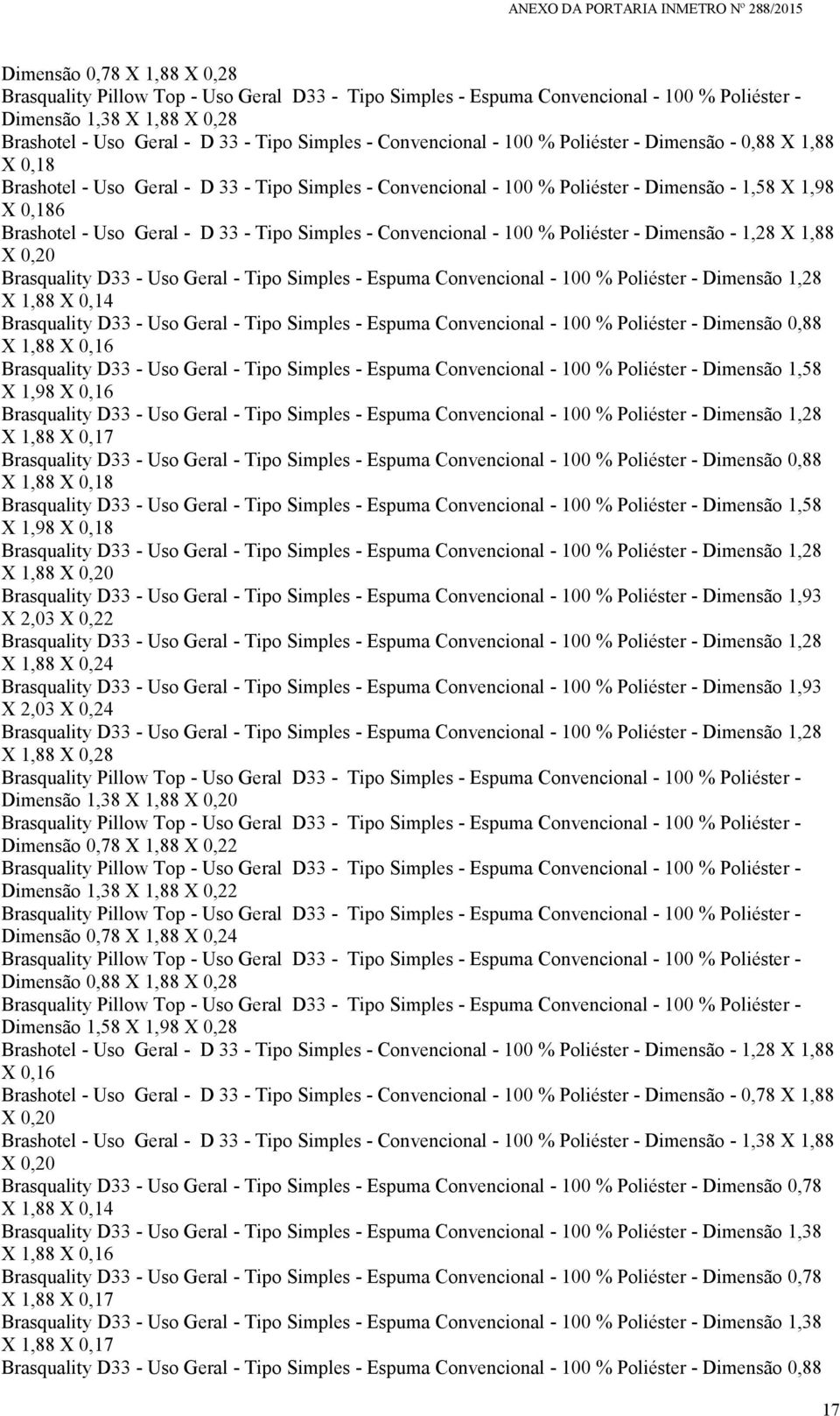 33 - Tipo Simples - Convencional - 100 % Poliéster - Dimensão - 1,28 X 1,88 X 0,20 Brasquality D33 - Uso Geral - Tipo Simples - Espuma Convencional - 100 % Poliéster - Dimensão 1,28 X 1,88 X 0,14