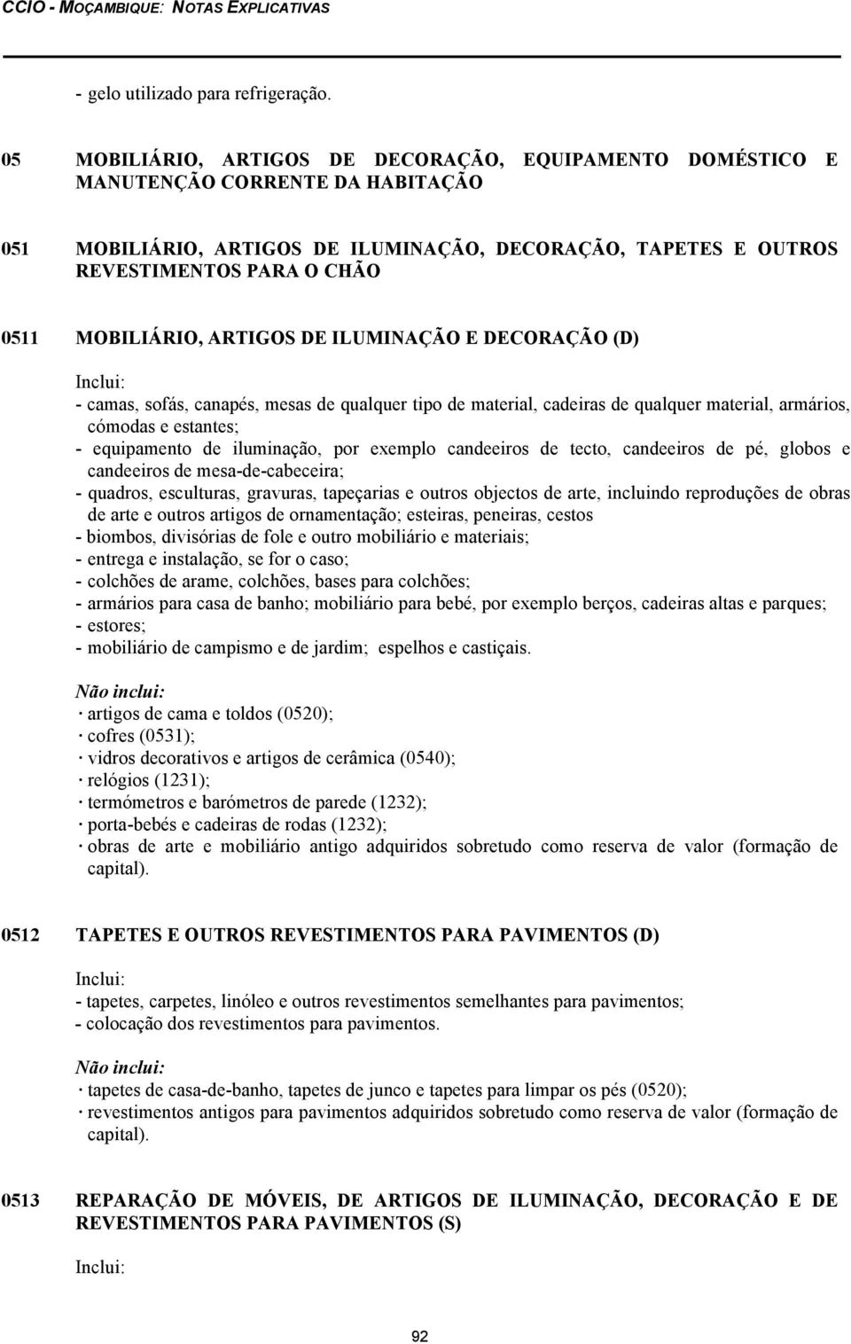 MOBILIÁRIO, ARTIGOS DE ILUMINAÇÃO E DECORAÇÃO (D) - camas, sofás, canapés, mesas de qualquer tipo de material, cadeiras de qualquer material, armários, cómodas e estantes; - equipamento de