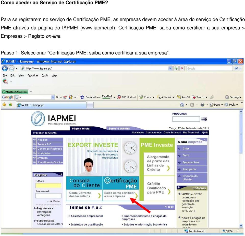 serviço de Certificação PME através da página do IAPMEI (www.iapmei.