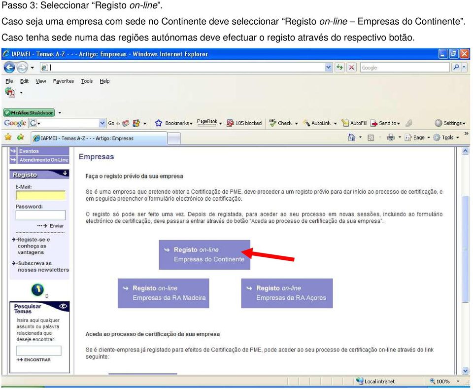 seleccionar Registo on-line Empresas do Continente.