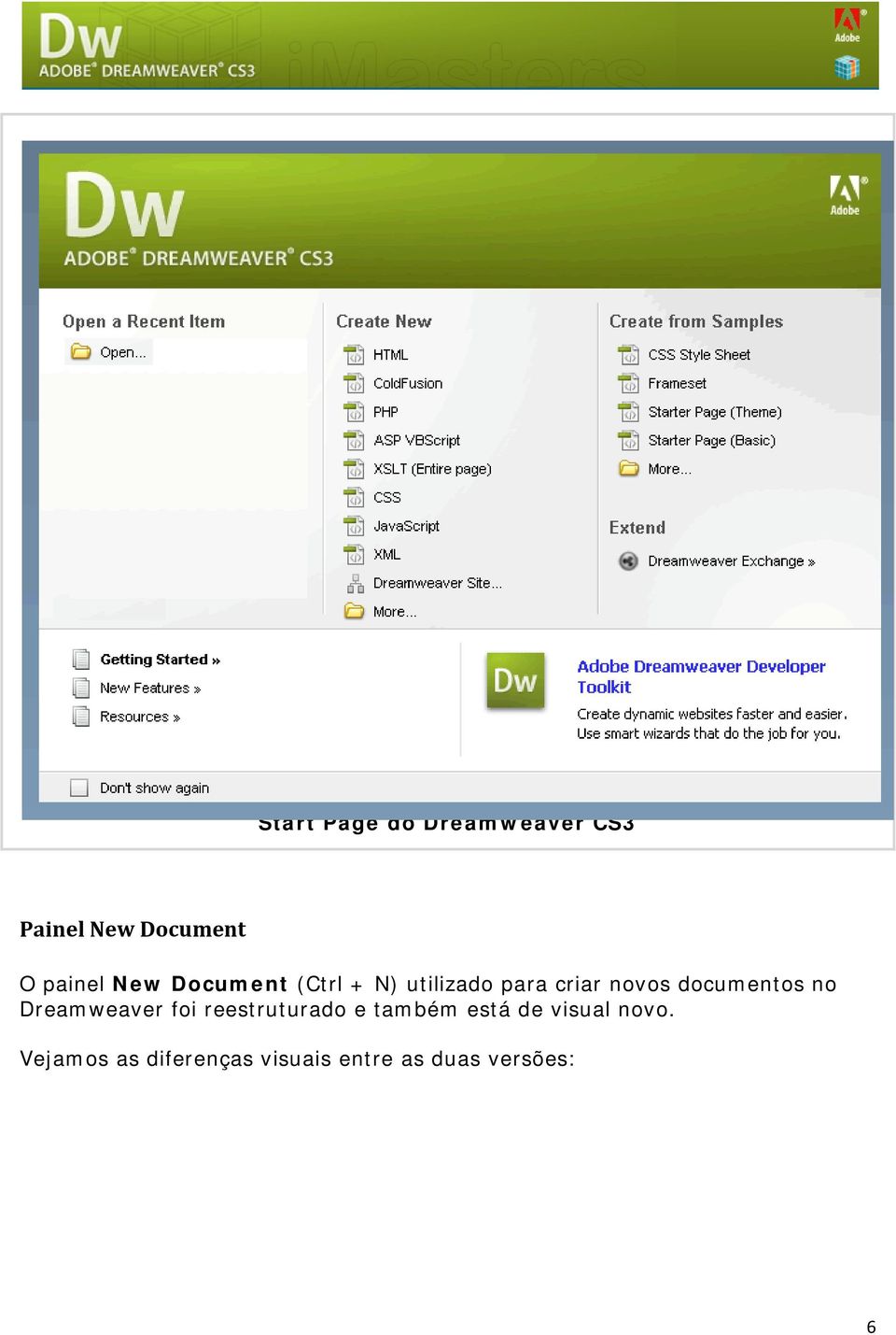 documentos no Dreamweaver foi reestruturado e também está