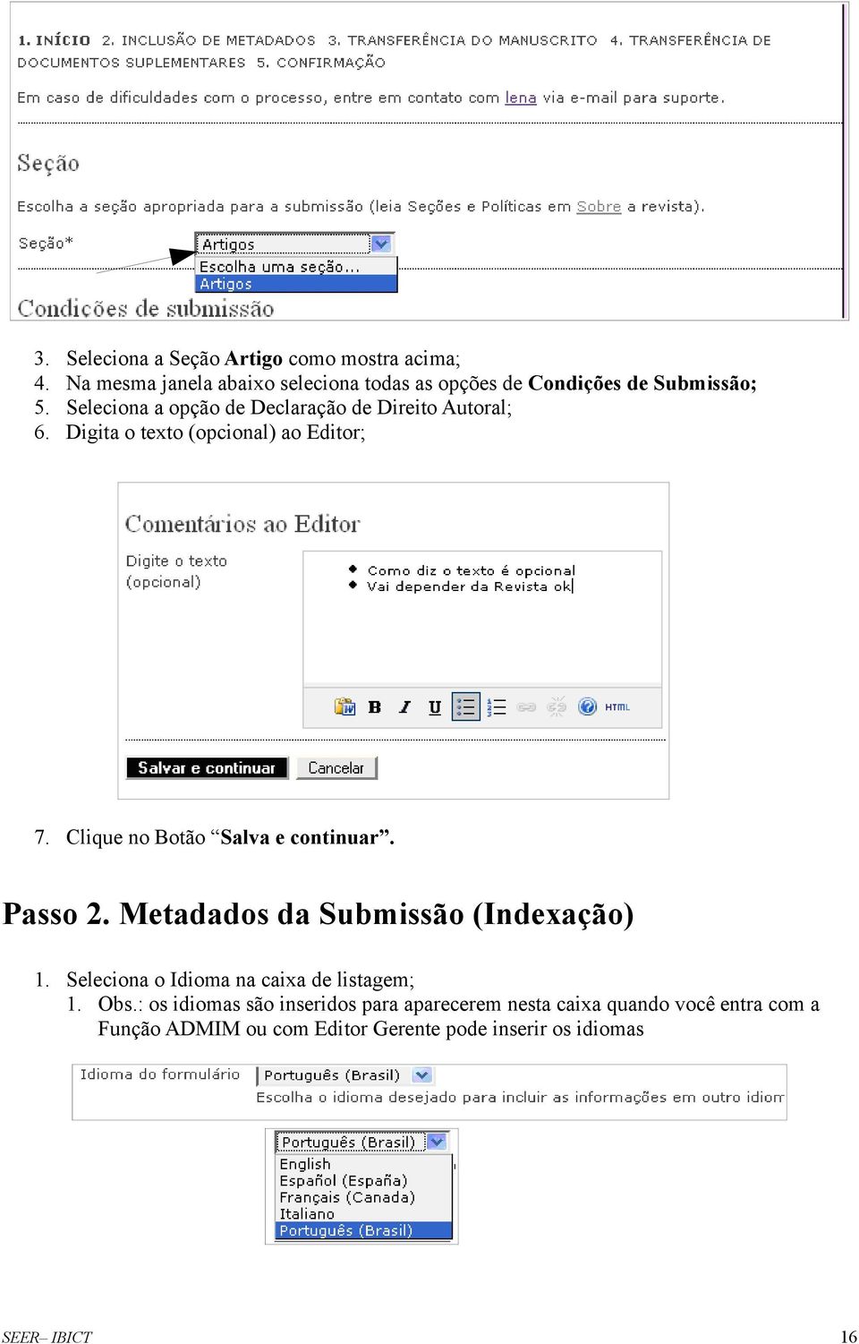 Seleciona a opção de Declaração de Direito Autoral; Digita o texto (opcional) ao Editor; 7.