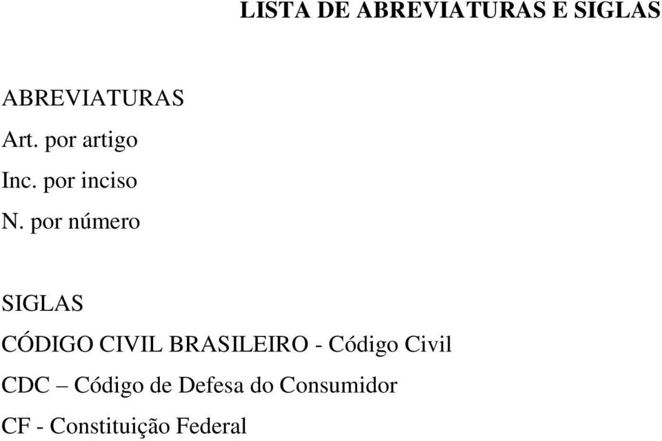 por número SIGLAS CÓDIGO CIVIL BRASILEIRO -