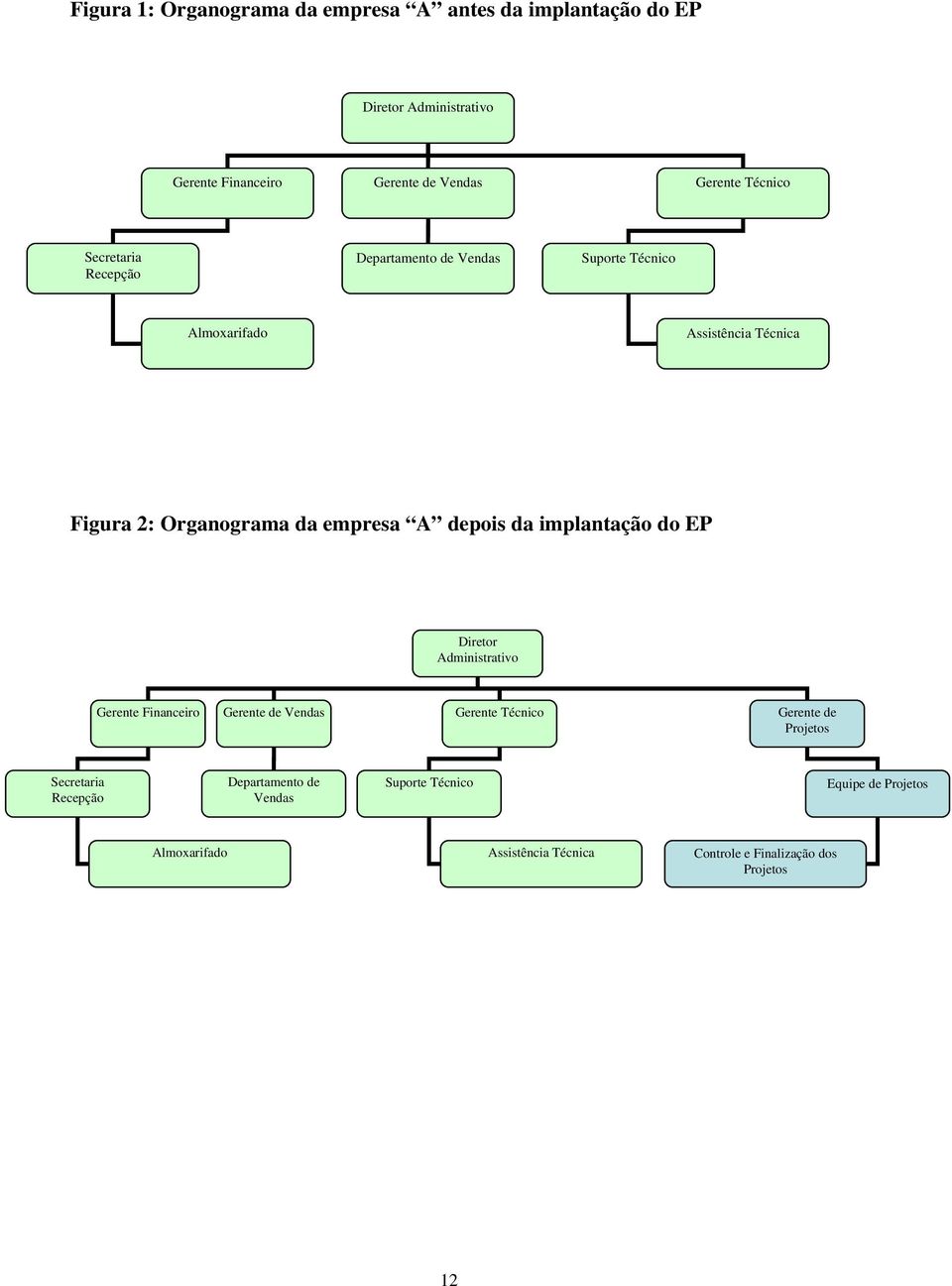 depois da implantação do EP Diretor Administrativo Gerente Financeiro Gerente de Vendas Gerente Técnico Gerente de Projetos Secretaria