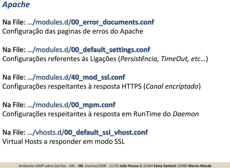 d/40_mod_ssl.conf Configurações respeitantes à resposta HTTPS (Canal encriptado) Na File: /modules.d/00_mpm.