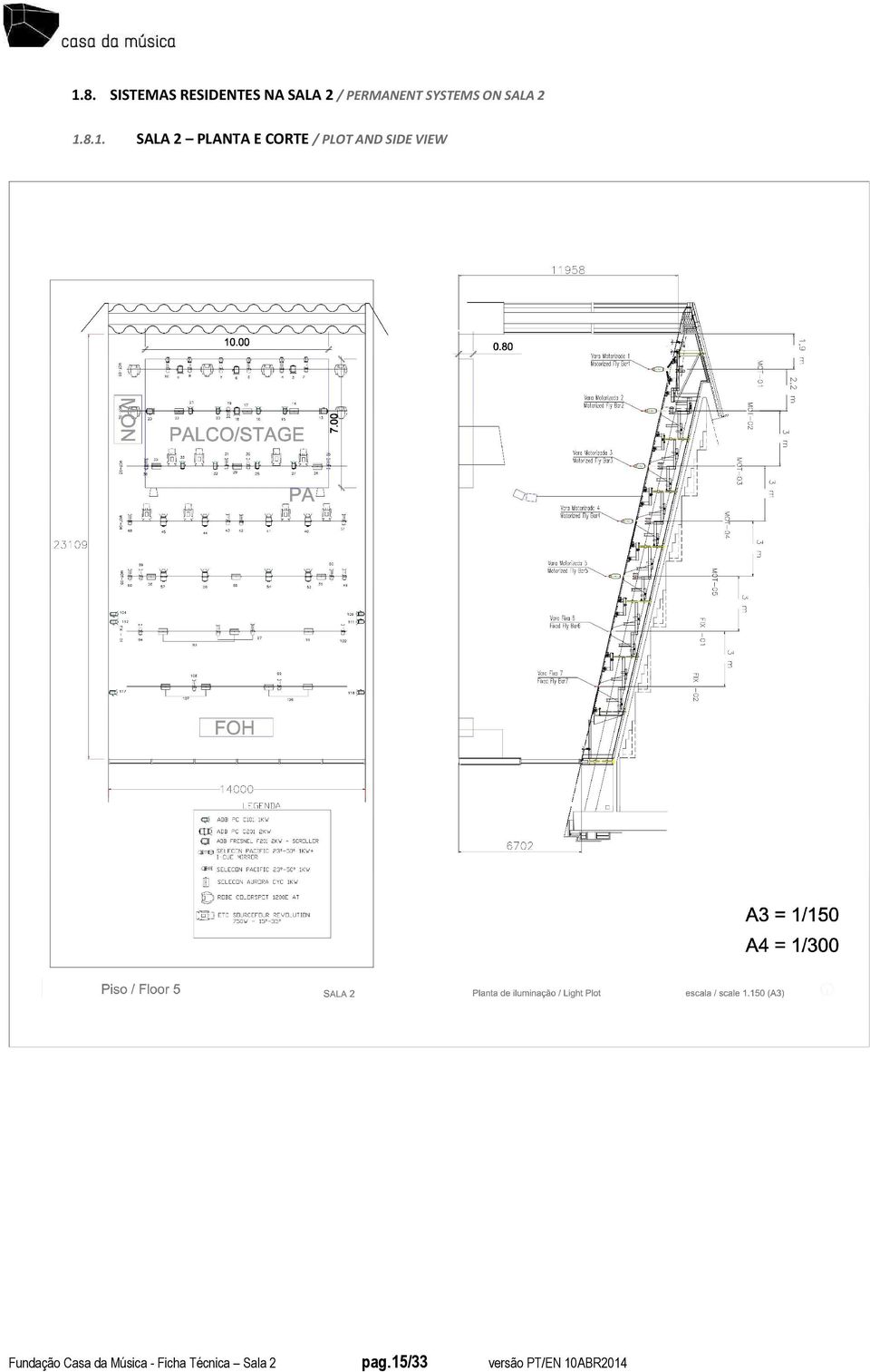 8.1. SALA 2 PLANTA E CORTE / PLOT AND SIDE VIEW