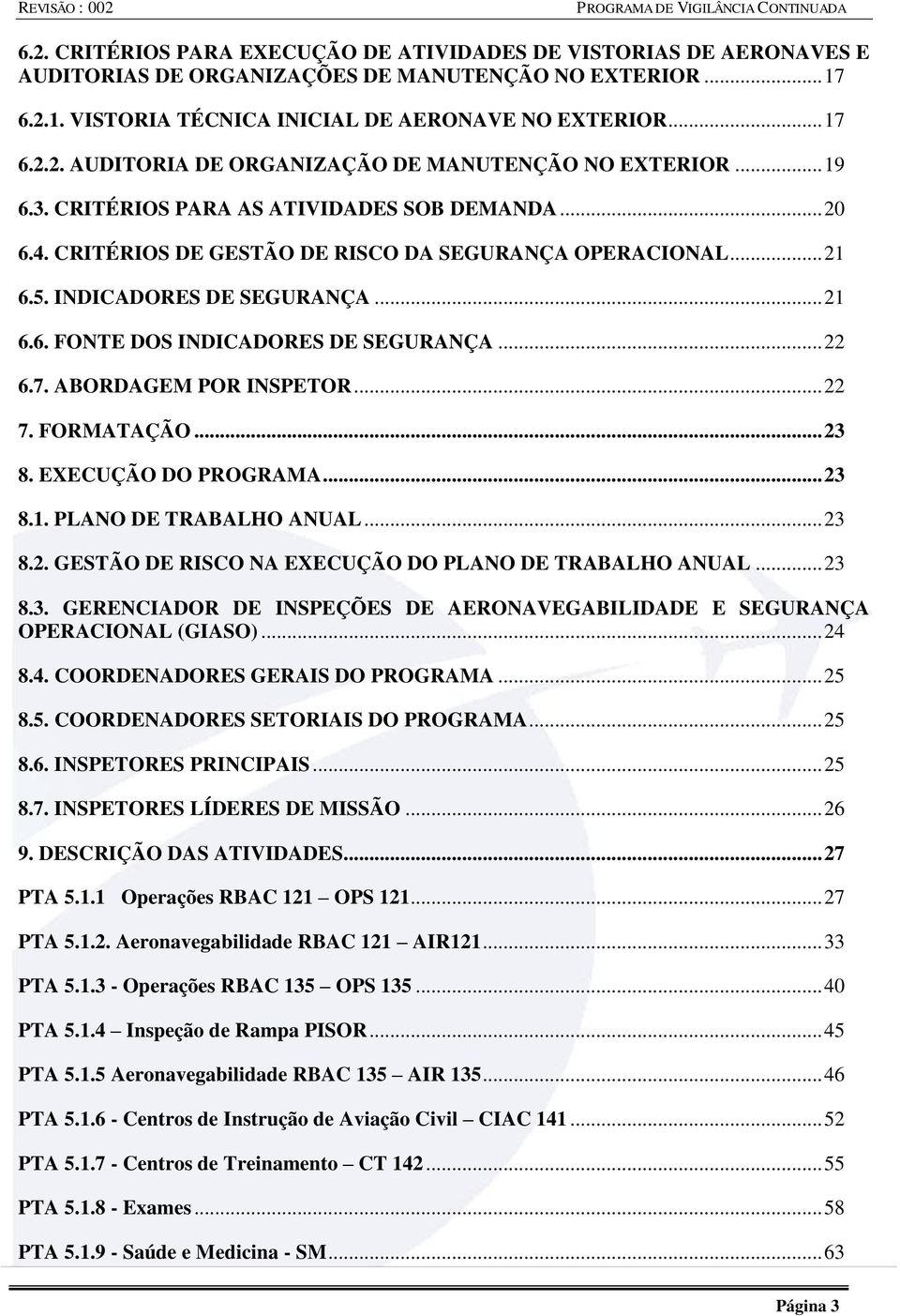 .. 22 6.7. ABORDAGEM POR INSPETOR... 22 7. FORMATAÇÃO... 23 8. EXECUÇÃO DO PROGRAMA... 23 8.1. PLANO DE TRABALHO ANUAL... 23 8.2. GESTÃO DE RISCO NA EXECUÇÃO DO PLANO DE TRABALHO ANUAL... 23 8.3. GERENCIADOR DE INSPEÇÕES DE AERONAVEGABILIDADE E SEGURANÇA OPERACIONAL (GIASO).