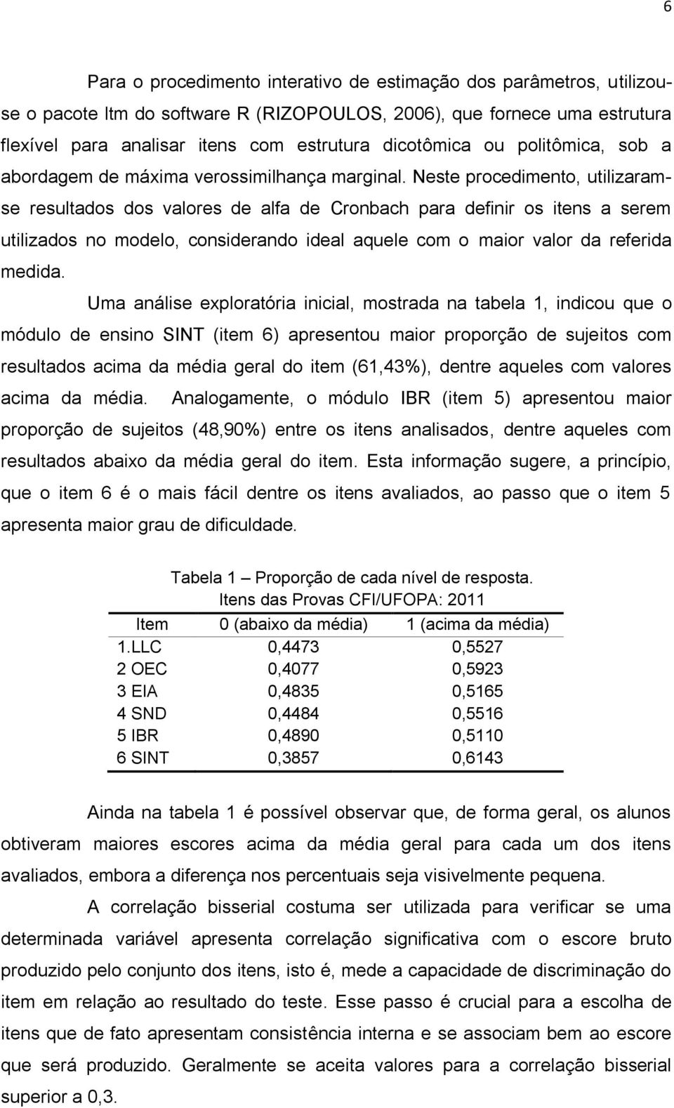 Neste procedimento, utilizaramse resultados dos valores de alfa de Cronbach para definir os itens a serem utilizados no modelo, considerando ideal aquele com o maior valor da referida medida.