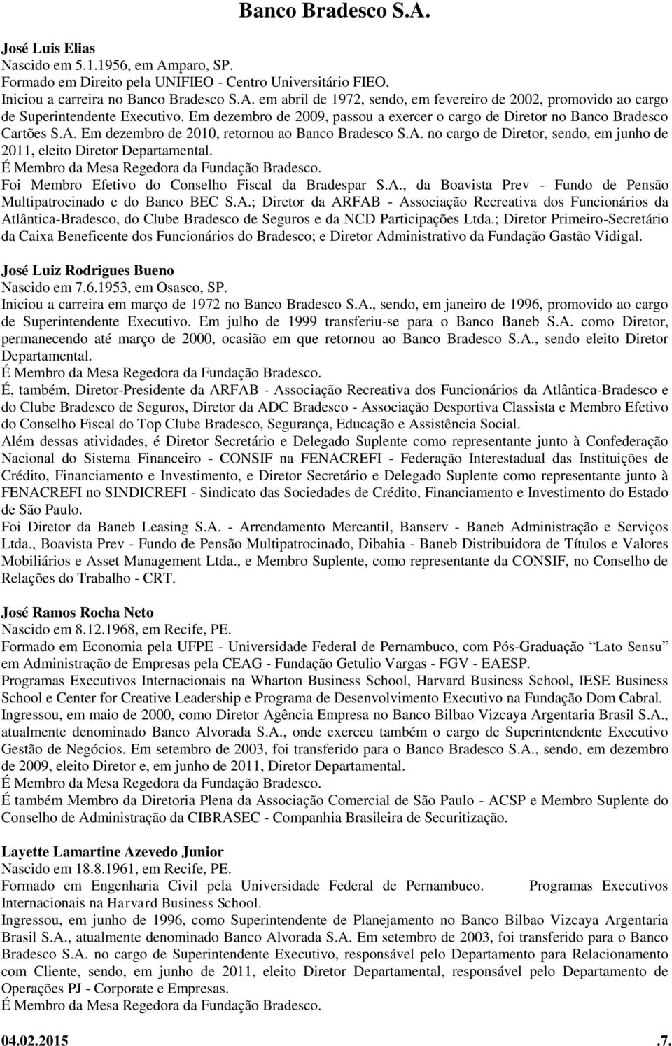 Foi Membro Efetivo do Conselho Fiscal da Bradespar S.A., da Boavista Prev - Fundo de Pensão Multipatrocinado e do Banco BEC S.A.; Diretor da ARFAB - Associação Recreativa dos Funcionários da Atlântica-Bradesco, do Clube Bradesco de Seguros e da NCD Participações Ltda.