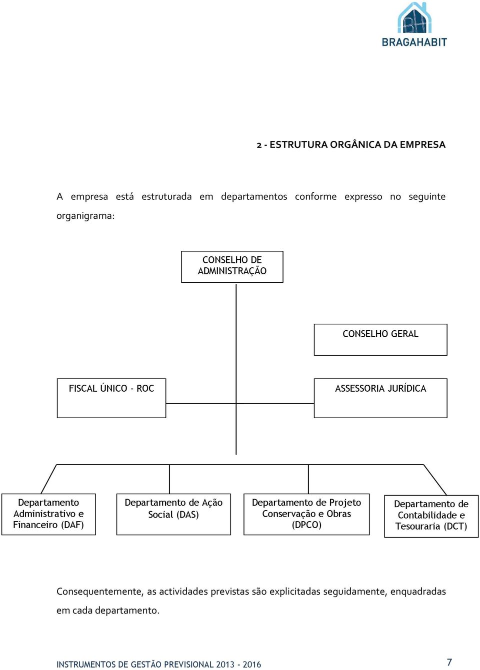 Ação Social (DAS) Departamento de Projeto Conservação e Obras (DPCO) Departamento de Contabilidade e Tesouraria (DCT)