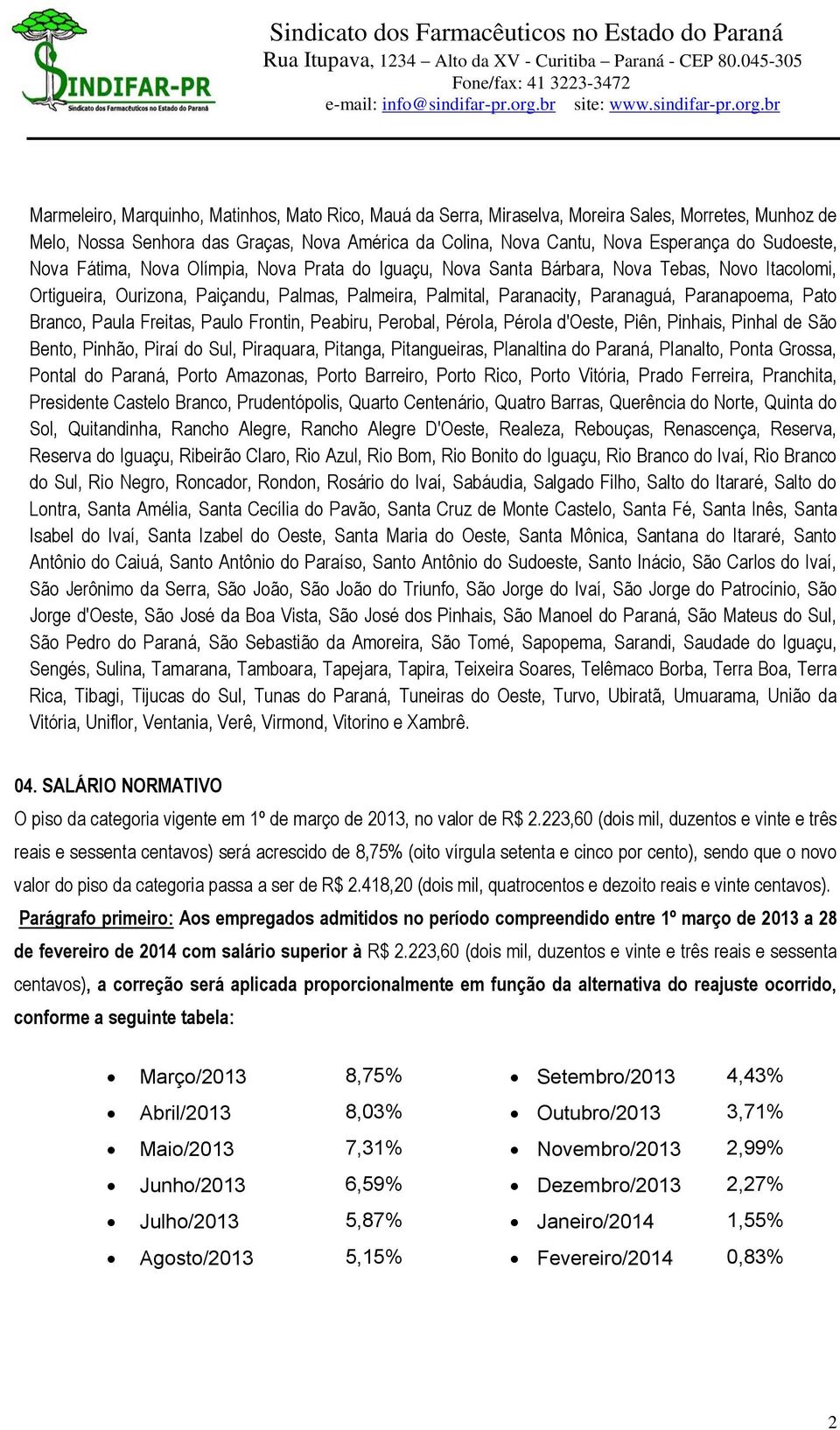 Paranapoema, Pato Branco, Paula Freitas, Paulo Frontin, Peabiru, Perobal, Pérola, Pérola d'oeste, Piên, Pinhais, Pinhal de São Bento, Pinhão, Piraí do Sul, Piraquara, Pitanga, Pitangueiras,