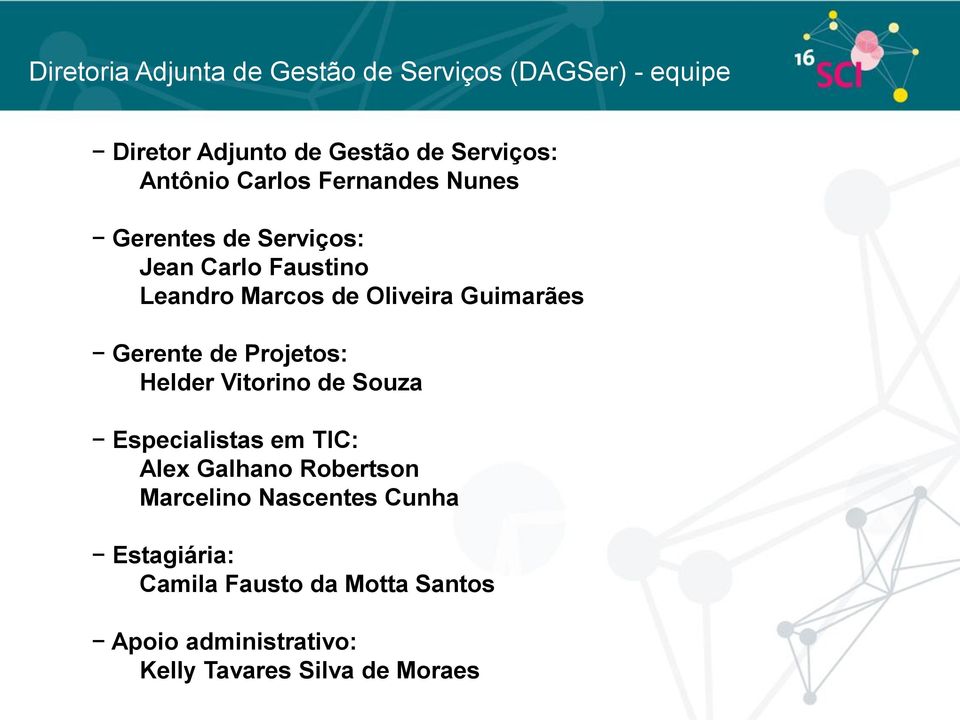 Gerente de Projetos: Helder Vitorino de Souza Especialistas em TIC: Alex Galhano Robertson Marcelino