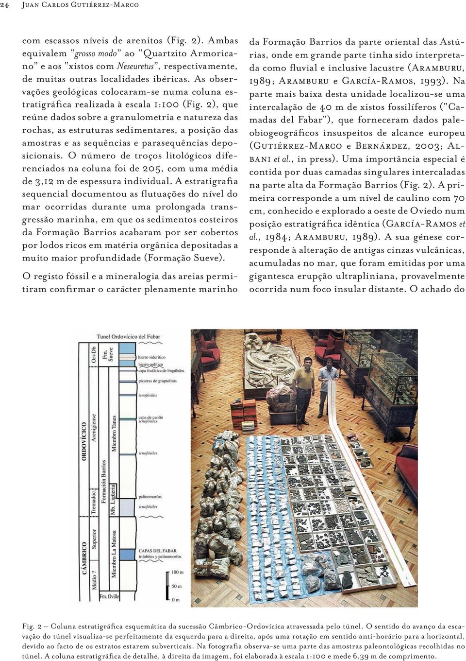 2), que reúne dados sobre a granulometria e natureza das rochas, as estruturas sedimentares, a posição das amostras e as sequências e parasequências deposicionais.