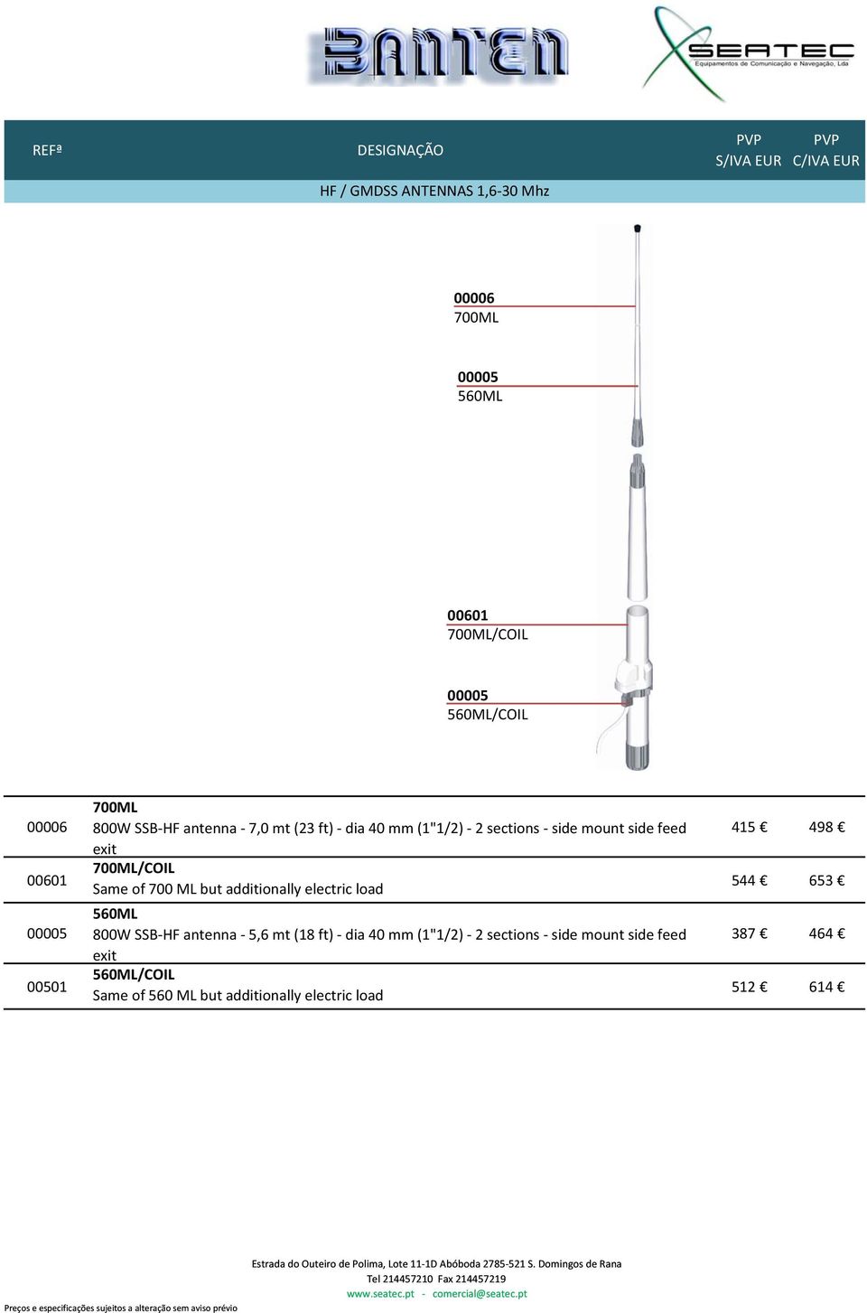 of 700 ML but additionally electric load 560ML 800W SSB HF antenna 5,6 mt (18 ft) dia 40 mm (1"1/2) 2 sections