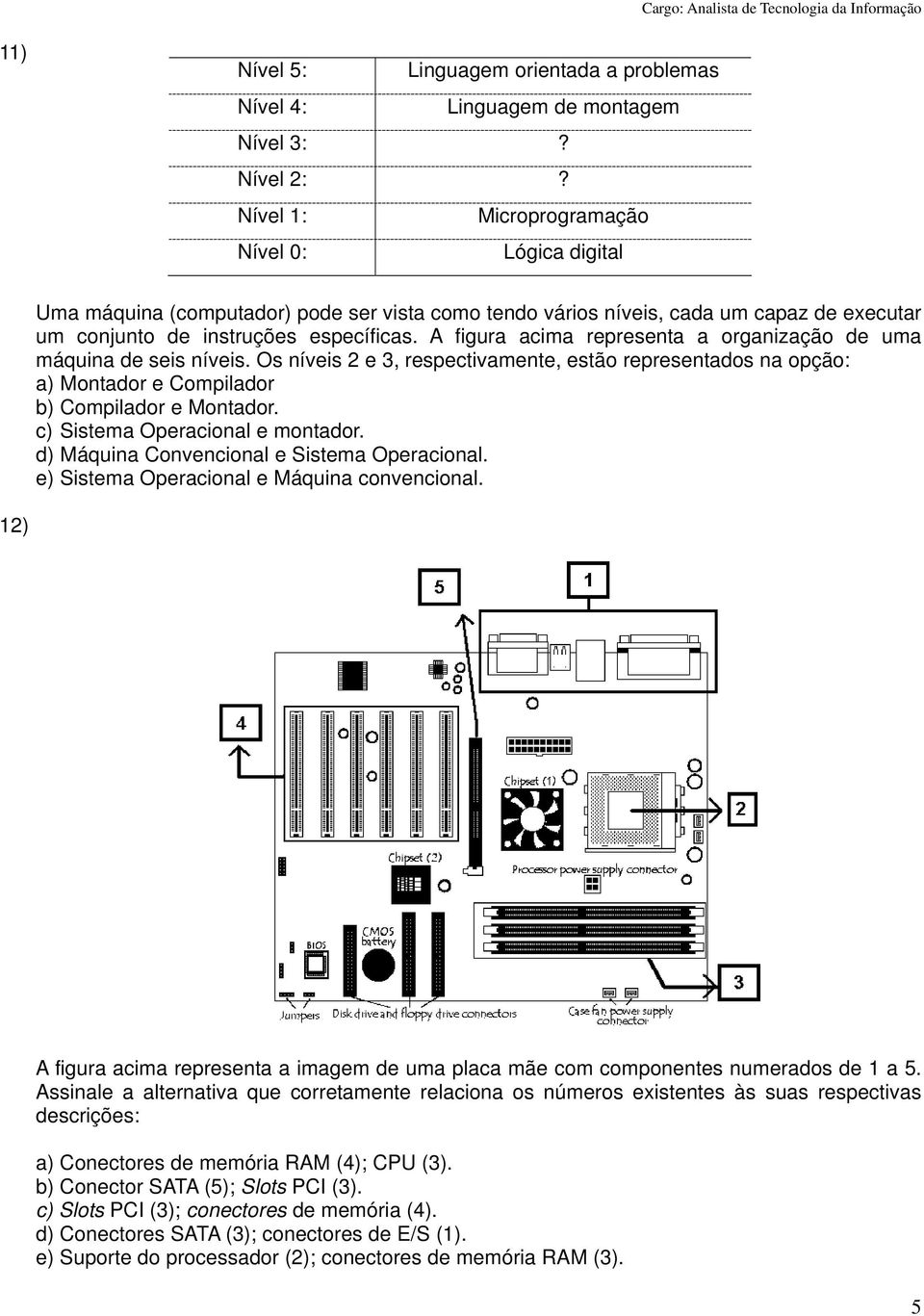 A figura acima representa a organização de uma máquina de seis níveis. Os níveis 2 e 3, respectivamente, estão representados na opção: a) Montador e Compilador b) Compilador e Montador.