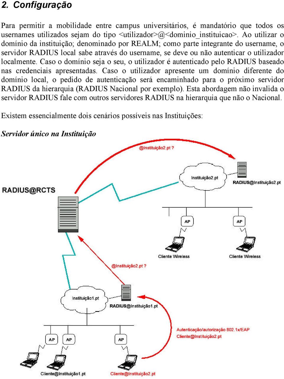 Caso o domínio seja o seu, o utilizador é autenticado pelo RADIUS baseado nas credenciais apresentadas.