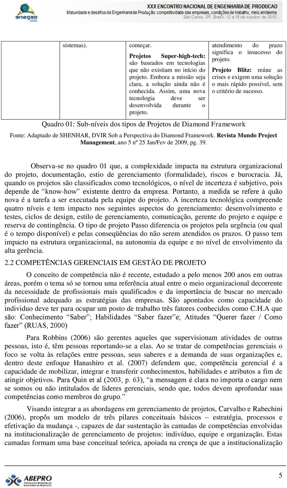 Projeto Blitz: reúne as crises e exigem uma solução o mais rápido possível, sem o critério de sucesso. Fonte: Adaptado de SHENHAR, DVIR Sob a Perspectiva do Diamond Framework.