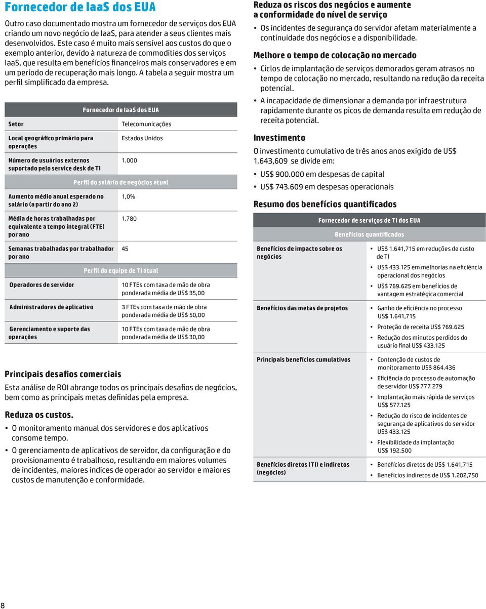 recuperação mais longo. A tabela a seguir mostra um perfil simplificado da empresa.