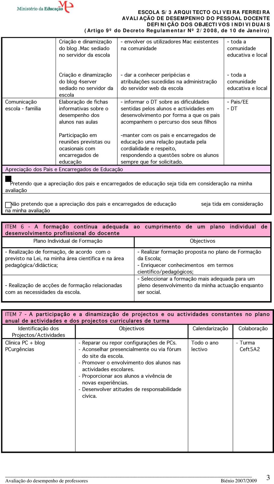 informativas sobre o desempenho dos alunos nas aulas - dar a conhecer peripécias e atribulações sucedidas na administração do servidor web da escola - informar o DT sobre as dificuldades sentidas