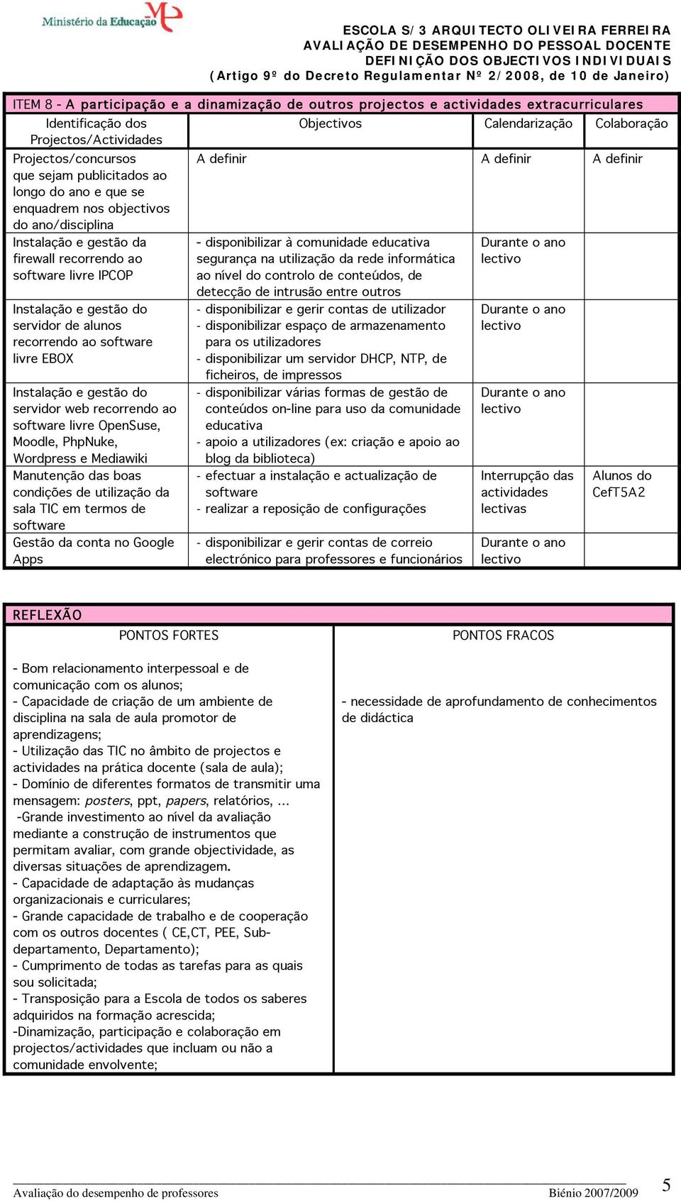 servidor de alunos recorrendo ao software livre EBOX Instalação e gestão do servidor web recorrendo ao software livre OpenSuse, Moodle, PhpNuke, Wordpress e Mediawiki Manutenção das boas condições de