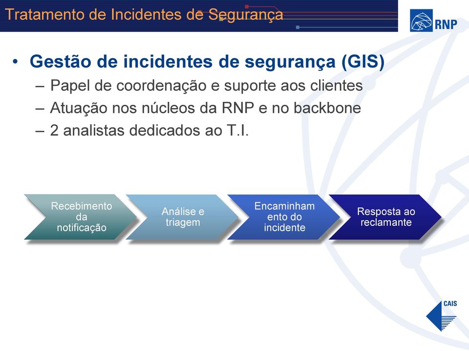 RNP e no backbone 2 analistas dedicados ao T.I.