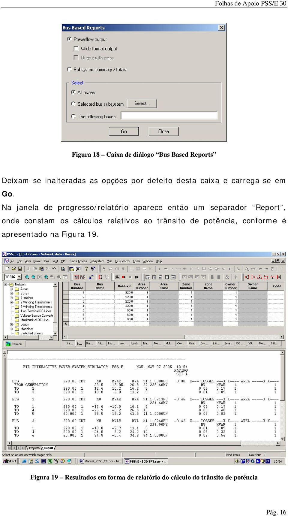 Na janela de progresso/relatório aparece então um separador Report, onde constam os cálculos