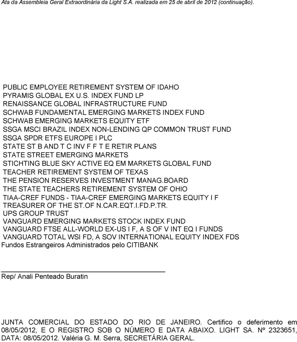 NON-LENDING QP COMMON TRUST FUND SSGA SPDR ETFS EUROPE I PLC STATE ST B AND T C INV F F T E RETIR PLANS STATE STREET EMERGING MARKETS STICHTING BLUE SKY ACTIVE EQ EM MARKETS GLOBAL FUND TEACHER