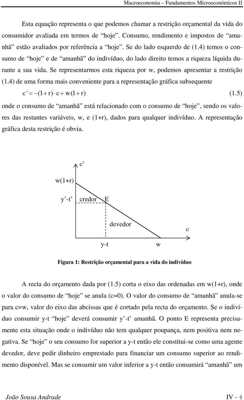 Se representarmos esta riqueza por w, podemos apresentar a restrição (1.4) de uma forma mais onveniente para a representação gráfia subsequente ' = (1+ r) + w(1+ r) (1.