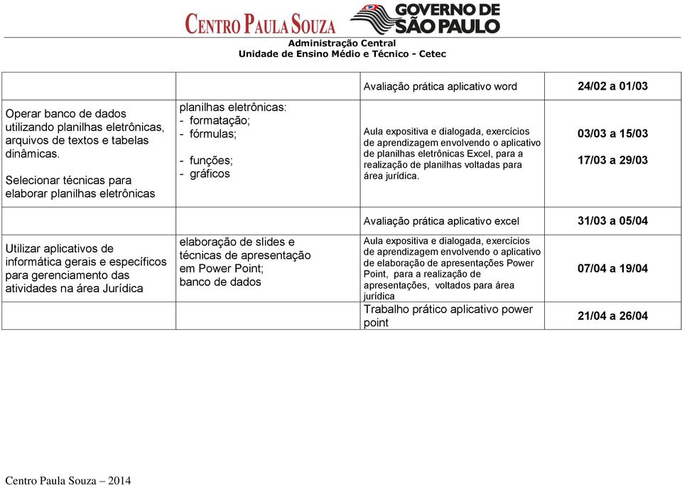 para a realização de planilhas voltadas para área jurídica.