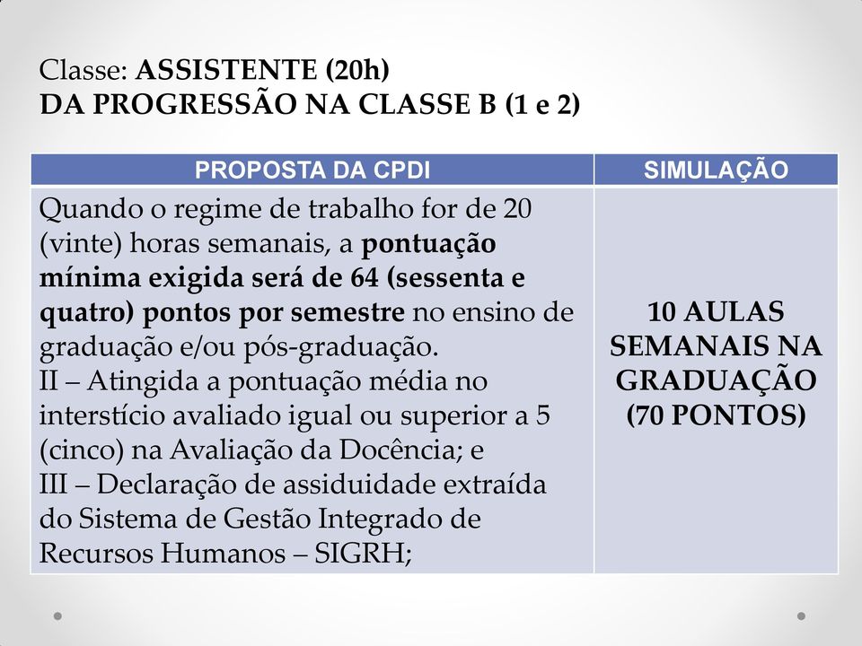 II Atingida a pontuação média no interstício avaliado igual ou superior a 5 (cinco) na Avaliação da Docência; e III