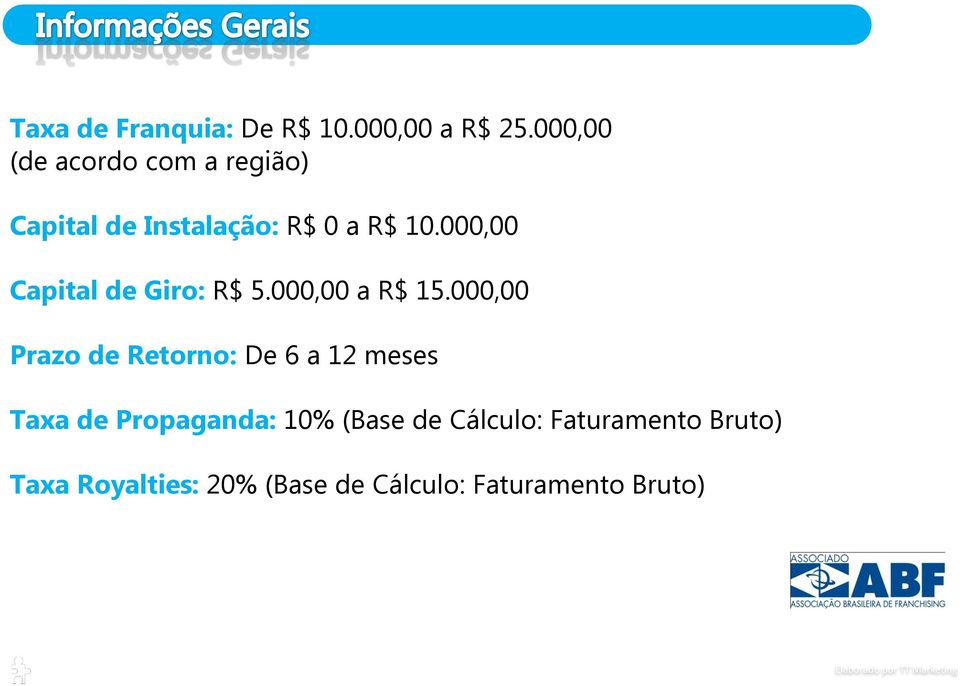 000,00 Capital de Giro: R$ 5.000,00 a R$ 15.