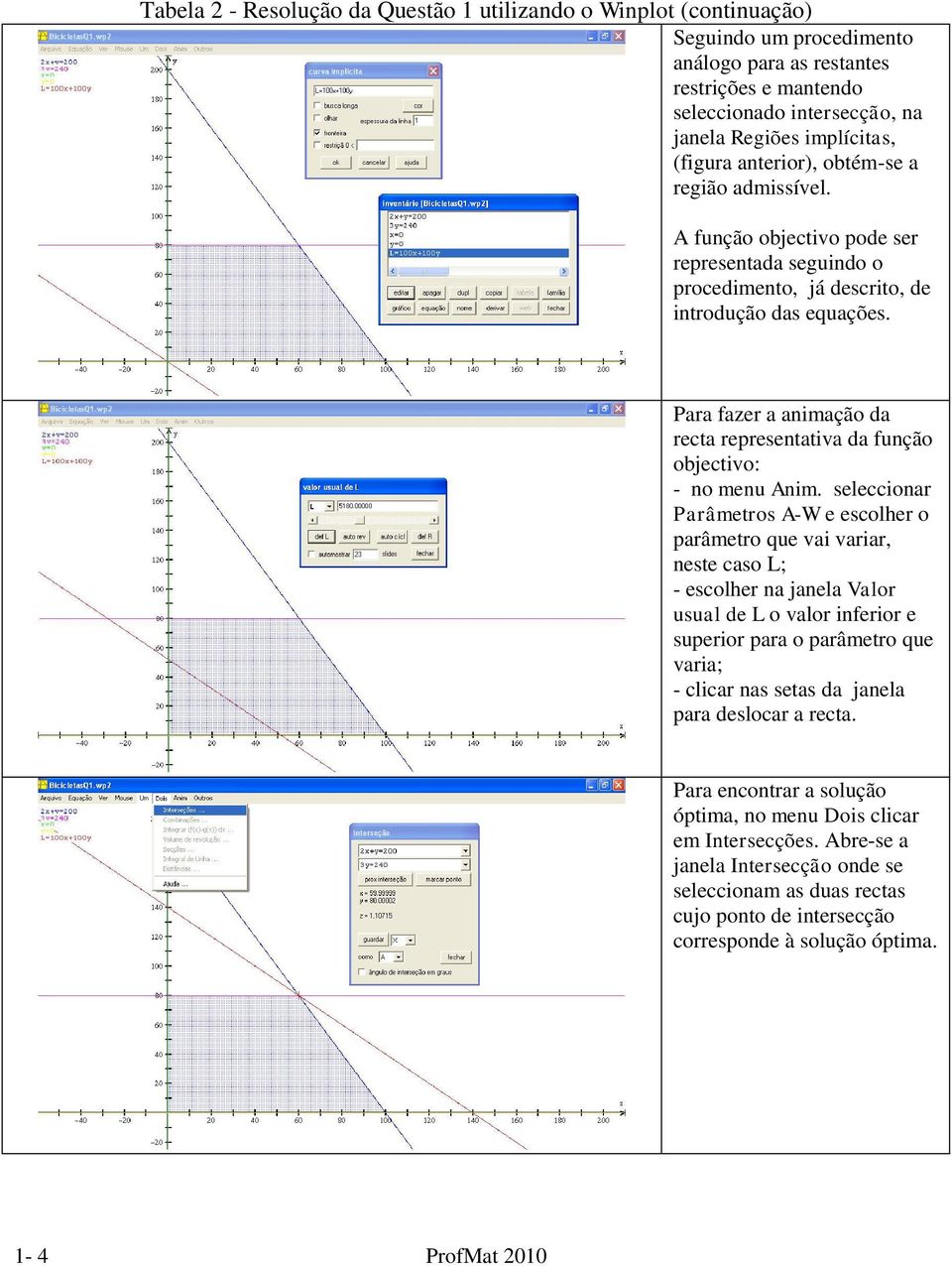 Para fazer a animação da recta representativa da função objectivo: - no menu Anim.