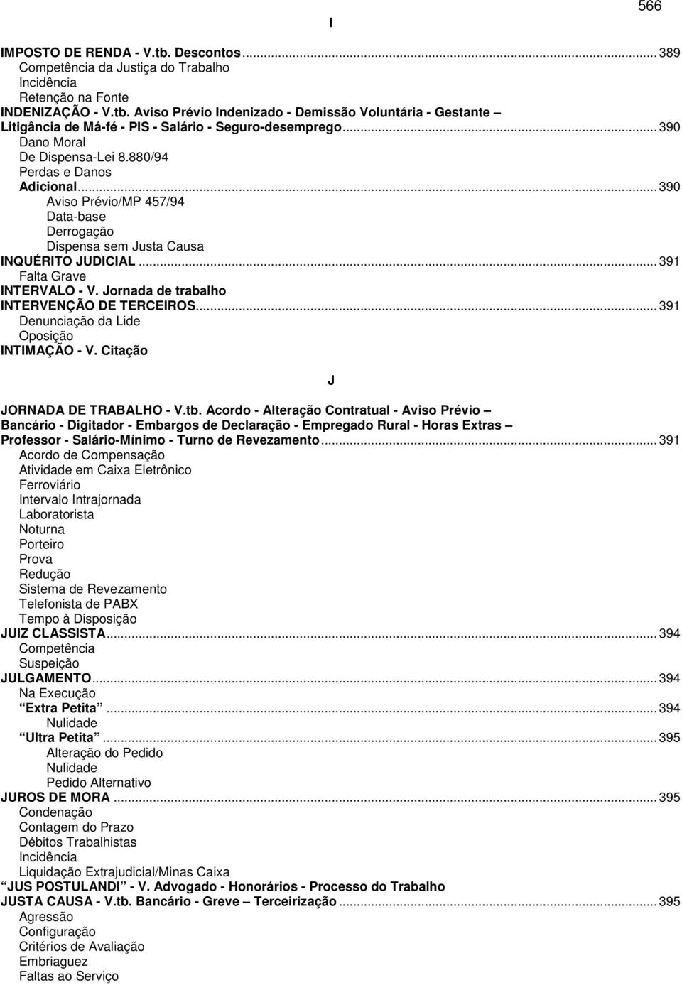 Jornada de trabalho INTERVENÇÃO DE TERCEIROS...391 Denunciação da Lide Oposição INTIMAÇÃO - V. Citação J JORNADA DE TRABALHO - V.tb.