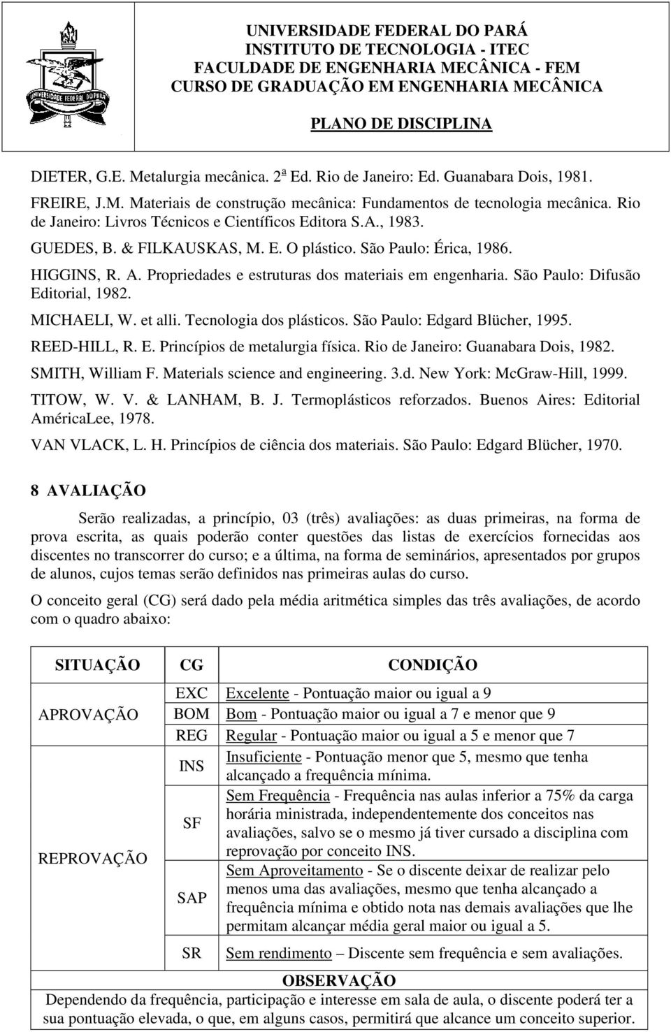 Propriedades e estruturas dos materiais em engenharia. São Paulo: Difusão Editorial, 1982. MICHAELI, W. et alli. Tecnologia dos plásticos. São Paulo: Edgard Blücher, 1995. REED-HILL, R. E. Princípios de metalurgia física.