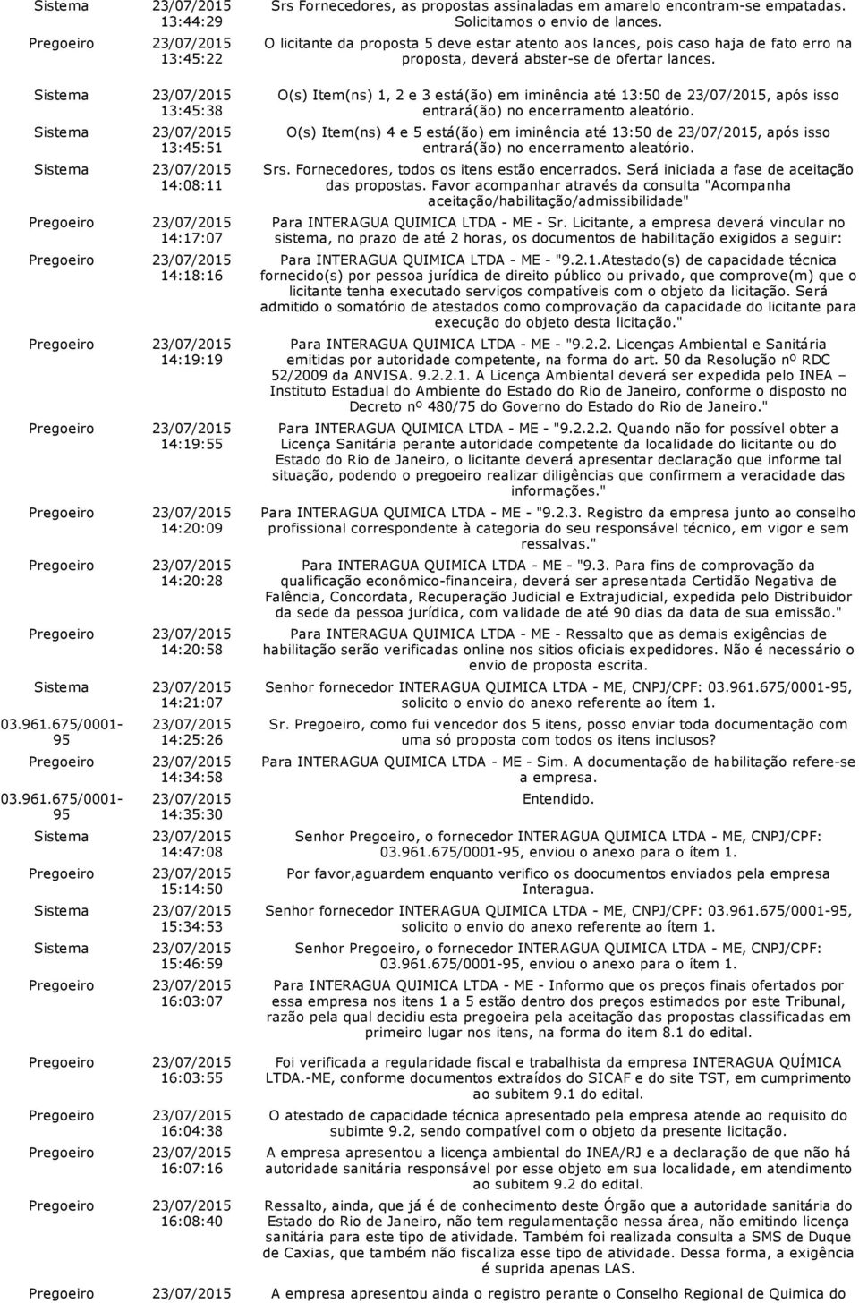 Solicitamos o envio de lances. O licitante da proposta 5 deve estar atento aos lances, pois caso haja de fato erro na proposta, deverá abster se de ofertar lances.