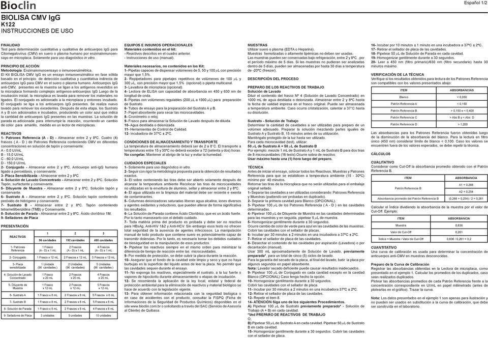 El Kit BIOLISA CMV IgG es un ensayo inmunoenzimático en fase sólida basado en el principio de detección cualitativa y cuantitativa indirecta de anticuerpos IgG para CMV en el suero o plasma humano.